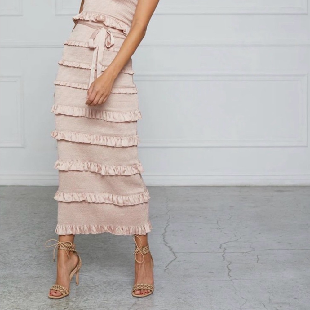 V. Chapman Pale Blush Ruffle-Tier Maxi Skirt
